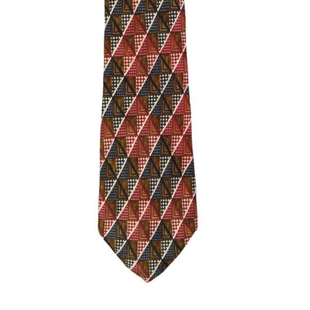 Ermenegildo Zegna Mens Dark Academia Preppy LuxuryGeometric Silk Tie Red Italy